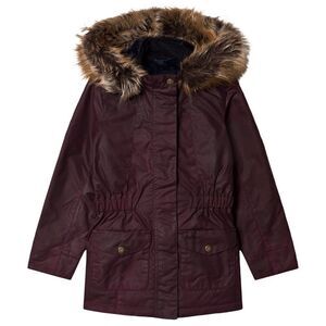 Barbour Girls' Tern Waxed Faux-Fur Trim Hooded Coat merlot.. L (10/11)